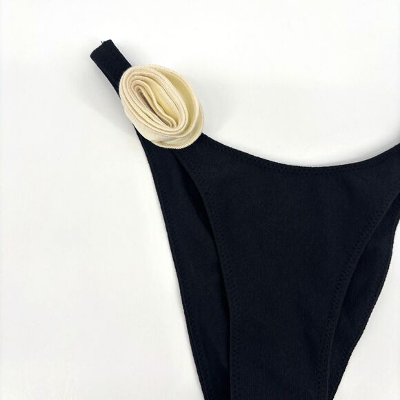 NWOT SAME 90s Rosette Black Cream Swim Bikini Bottoms Women's X-Small XS - Picture 8 of 11